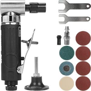 BAIWEN 1/4" Right Angle Air Die Grinder - 90 Degree Heavy Duty 20,000 RPM Compressed Sander Polisher Tool for Contour Grinding, Polishing, Milling, Cutting (Black Die Grinder Set)