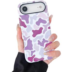 Compatible with iPhone 17 Air Case Cute Leopard Print Camo Pattern Design for Girls Women,Soft TPU and Hard PC Protective Case Designed for iPhone 17 Air-Purple camo
