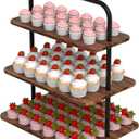 Cupcake Stand, 3-Tier Dessert Stand for 52 Cupcakes, Wood & Metal Tower Display Premium Holder Dessert Tree Tower for Christmas Birthday Weddings Party Decor, Serving Tray, Wood Brown