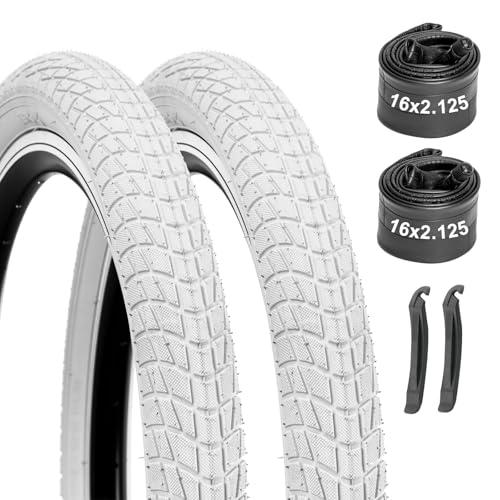 WINFAVO Bike Tires 16x2.125 1-Pack with Inner Tubes & Tire Levers – Heavy Duty Replacement Tires for Kids Bike, BMX, Mountain Bicycle (Pure White, Puncture Protection)