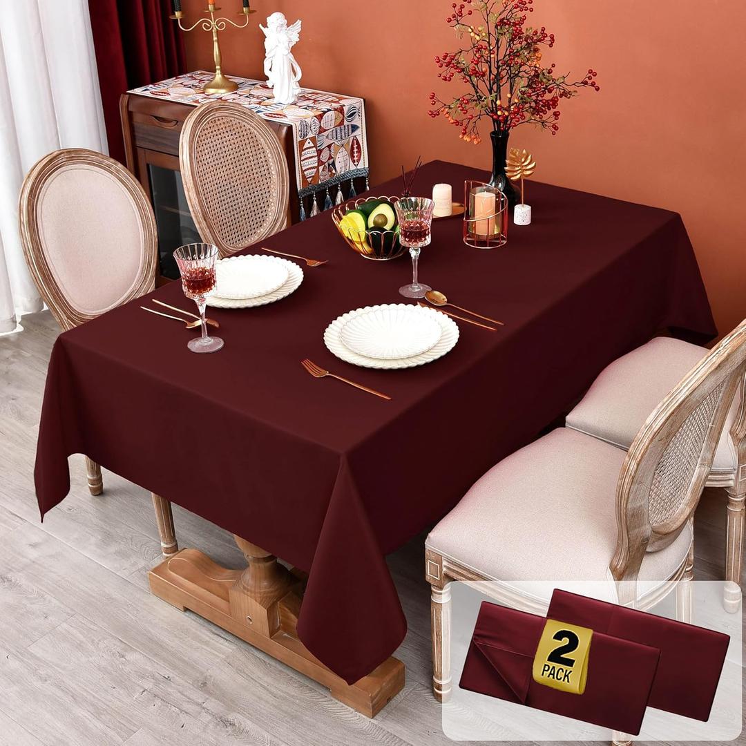 MEANMOY 2 Pack Burgundy 210 GSM Water & Stain Resistant Square Tablecloth - Solid 54 x 54 Inch Rectangle Table Cloth in Wrinkle Free Washable Wipe Clean Polyester for Wedding, Party, Banquet (2 Pcs)
