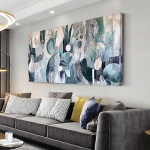 Abstract Plant Garden Wall Art for Living Room Office Green Teal Canvas Painting Prints Sage Green Botanical Artwork Dining Room Bedroom Decor (20x40 Inches) (40L" x 20W", Green Teal Abstract Garden (H231))