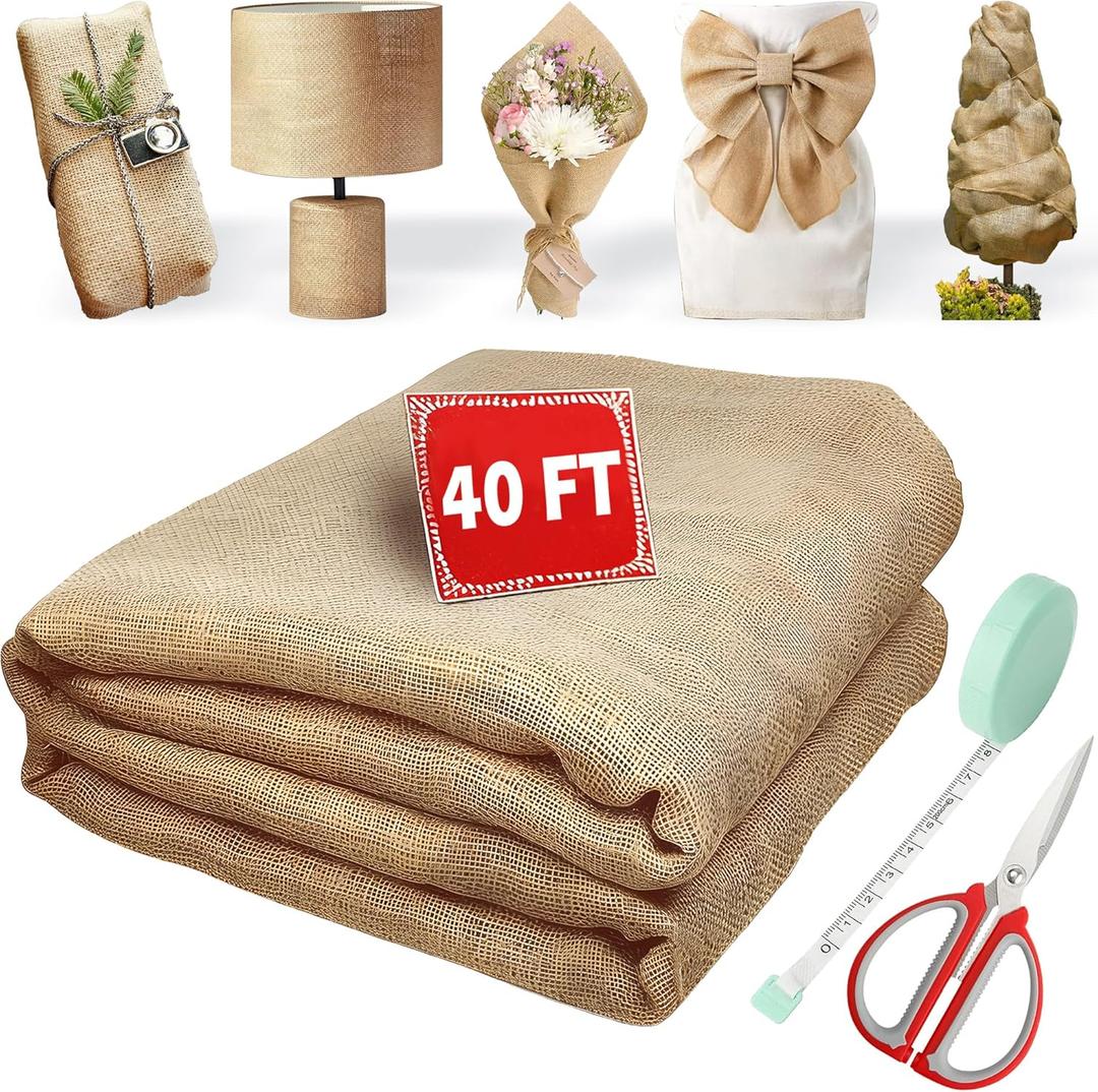 40" x 40 Feet Burlap Roll Multipurpose Burlap Tree Wrap High Density Jute Fiber, Weed Barrier, Craft Projects and Party Decor