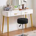IBUYKE Height Adjustable 360Swivel Vanity Stool, Tufted Round Vanity Chair for Makeup Room, Faux Leather Vanity Stool for Bathroom, Living Room, Modern Ottoman, Black WBD025B