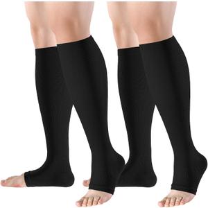 bropite Open Toe Compression Socks for Men & Women - 2 Pairs of 15-20 mmhg Knee High Stockings for Circulation Support (Small-Medium)