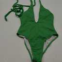 ZAFUL Women Plunging One Piece Swimsuit Backless Cross Tie High Cut Thong One-Piece Bathing Suit (Medium, 23-green)