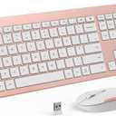 Wireless Keyboard and Mouse Combo, Full Size Slim Thin Cordless Keyboard Mouse with Numeric Keypad, Quiet Computer Keyboard Mice Set 2.4G Stable Connection Adjustable DPI (Rose Gold)