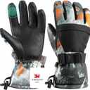 Ski Gloves, Warmest Waterproof and Breathable Snow Gloves for Cold Weather, Fits Both Men & Women, for Parent Child Outdoor (S(Fit Kids 8-10 Years), Black+Orange)
