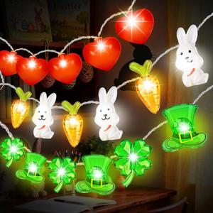 3 Pcs Valentines Decor String Lights, Hanging Ornaments for Valentine's Day St Patricks Day Easter, Romantic Glitter Heart Shamrock Easter Egg for Indoor Home Window Wedding Party Decor 5/6.7/10 ft