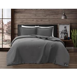Frye Vintage Washed 100% Cotton 3-Piece Full/Queen Comforter Set in Grey, Solid Color, Oeko-TEX Certified