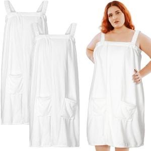 Tigeen 2 Pcs Plus Size Towel Wrap for Women Bath Wrap Towel Dress Terry Cloth Spa Robe with Straps Adjustable Closure(White, XXL-4XL)