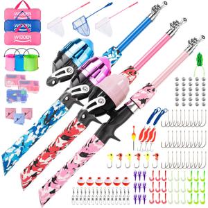 WIDDEN Kids Fishing Pole, Portable Telescopic Kids Fishing Poles for Boys and Girls, Fishing Rod and Reel Combo Kit with Tackle Box, and Fishing Net, Best Fishing Pole for Toddler Youth, 1.5 Meters