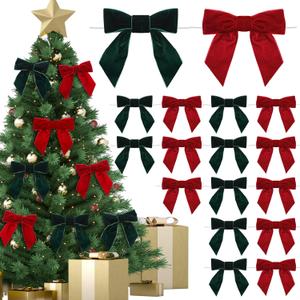 24 Pcs Velvet Christmas Bows for Christmas Tree 4.72" Rustic Crafts Gift Velvet Ribbon Bows Twist Tie Bows for Xmas Wreaths Garland Gift Wrapping Wedding Decor(Red,Green)