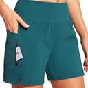 Ewedoos Womens Swim Shorts High Waisted Board Shorts for Women Stretchy 5" Swim Beach Short with Pockets Swimwear Liner (Forest Green)