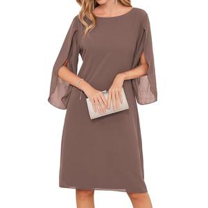 GRACE KARIN Womens Formal Wedding Guest Dress 2026 Chiffon Cocktail Dress Mother of the Bride Dresses Midi Fashion Clothing Khaki 14