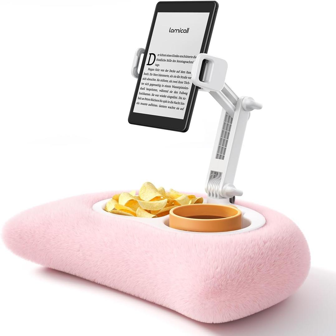 Lamicall Kindle Holder Tablet Pillow Stand - [360 Adjustable Arm][Soft & Washable] iPad Lap Holder, Kindle Accessories for Reading in Bed, iPad Stand with Bowl for 4.7-13" Tablet, E-Reader, iPhone