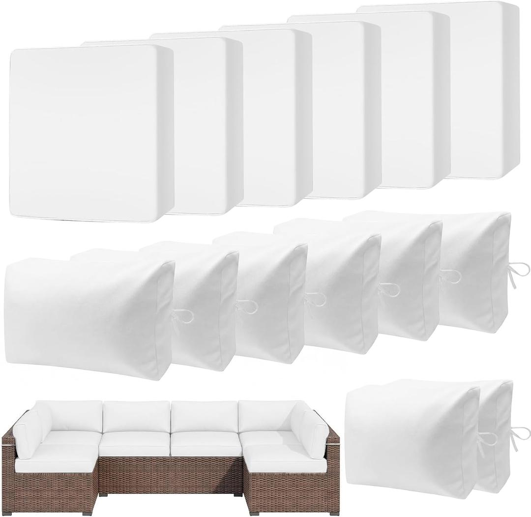 14 Pcs Patio Cushion Covers Replacement Outdoor Couch Cushions Covers Splashproof Sofa Slipcovers Set with Zippers, Patio Furniture Protector, Couch, Covers Only, White, 25.6x25.6x4 Inch
