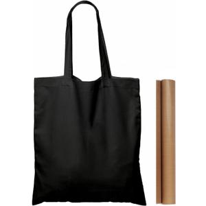 NPBAG 5 Pack 15'' X 16'' Black Cotton Tote Bags, Lightweight Blank Bulk Cloth bags with 1pc of PTFE Teflon Sheet (Medium)