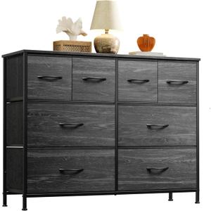 WLIVE Dresser for Bedroom with 8 Drawers, Wide Fabric Dresser for Storage and Organization, Bedroom Dressers, Chest of Drawers for Living Room, Closet, Hallway, Charcoal Black Wood Grain Print