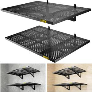 2-Pack 2x3ft Adjustable Garage Wall Shelving 560lbs Load Capacity Heavy Duty Wall Mounted Storage Shelf Metal Floating Shelves for Garage(Black)