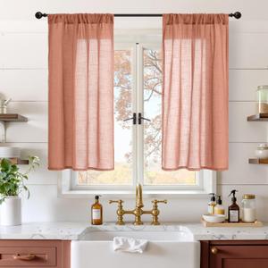 BGment Linen Short Curtains 40 Inch Length for Window, Terracotta Drapes for Kitchen Cafe Over Sink Bathroom Decor Rod Pocket Rustic Textured Lightweight Semi Sheer, 2 Panels Set, Each 30 Inch Wide