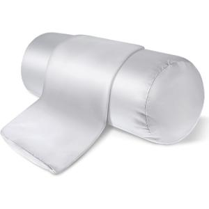 2 Packs Round Neck Pillow Cover, 16 x 5.9 Inch Soft Satin Bolster Pillowcases Cylinder Case Cover, Cervical Cylindrical Roll Pillows Cushion With Hidden Zipper for House Home Decor (Silver Gray)