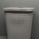 Mind Reader 40L Slim Laundry Hamper, Clothes Basket, Lid, Wicker Design, Plastic, 18"L x 10.4"W x 23.5"H, Ivory