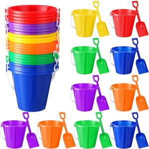Sratte 24 Sets 4.7" Sand Buckets and Shovels Bulk Summer Beach Bucket Pack Plastic Beach Pails Sand Toys for Summer Pool Party Favors