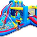 MIRUNAIR Inflatable Bounce House, Blow Up Bouncy House Include Slide, Outdoor Backyard Water Park with Air Blower, Splash Pool, Water Cannon, Climbing Wall, Bounce Water Prak for Kids, Medium