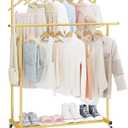 Calmootey Double Rod Clothing Garment Rack,Rolling Hanging Clothes Rack,Portable Clothes Organizer for Bedroom,Living Room,Clothing Store,Gold