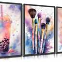 Cute Room Decor for Teen Girls Bedroom Wall Art Pink and Purple Splash Splash Aesthetic Picture Print Makeup Enthusiast Teenager Poster Painting Drinks Makeup Brushes and Perfumes Home Decoration 16x24in Unframed