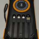 Solar Power Bank 49800mAh Wireless Portable Charger with USB-C 15W Fast Charging with 4 Built-in Cables LED Flashlight Battery Pack Compatible with iPhone, iPad, Smartphone,Perfect for Camping, Hiking (Orange)