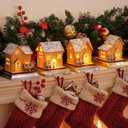 4 Pack Christmas Stocking Holders for Mantle, Wood Room Hangers With Lights, House Xmas Hanging Hooks for Fireplace Tables, Weighted Hook Christmas Decorations