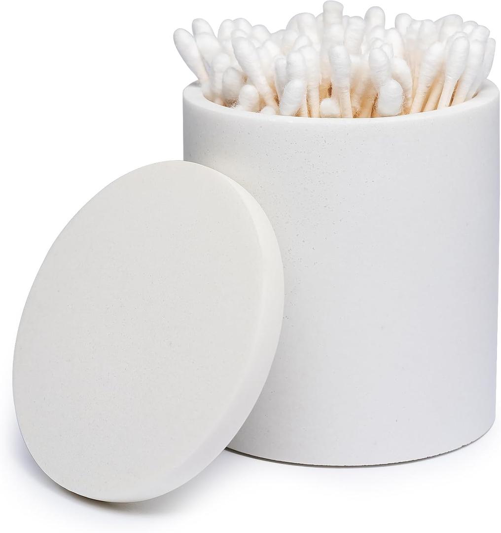Cotton Swab Holder Bathroom Organizer  Bathroom Canisters with Lids Cotton Pad Holder for Countertop, Vanity  Luxury Apothecary Jars with Lids Hold Swabs, Makeup Pads (White)