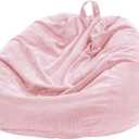 Nobildonna 3 ft Bean Bag Chair Cover (No Filler) 35"43" Large Stuffed Animal Storage Bean Bag Washable Big Beanbag Chair Cover Premium Corduroy Stuffable Bean Bag Cover for Adults,Kids,Pink 300L (Large(Cover Only))