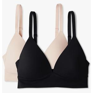 Amazon Essentials Women's Peached Microfiber Lined V-Neck Bralette, Black/Beige, XXS