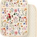 Slohif Silcone Flowers Pot Holders for Kitchen - 100% Cotton Beige Cute Oven Potholders with Pockets, Heat Resistant Square Thick Hot Pads, House New Home Baking Baker Gifts,2pack