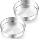 E-far 8 Inch Cake Pan Set of 2, Stainless Steel Round Baking Pans Tins Mold - Non-Toxic & Leak-Proof for Birthday Wedding Layer Tiered Cake, Easy Clean & Dishwasher Safe