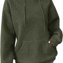 SHEWIN Womens Hoodies Casual Long Sleeve Drawstring Waffle Hoodie Pullover Sweatshirts Loose Hooded Sweatshirt for Women Trendy Fall Tops, US 4-6(S), Green