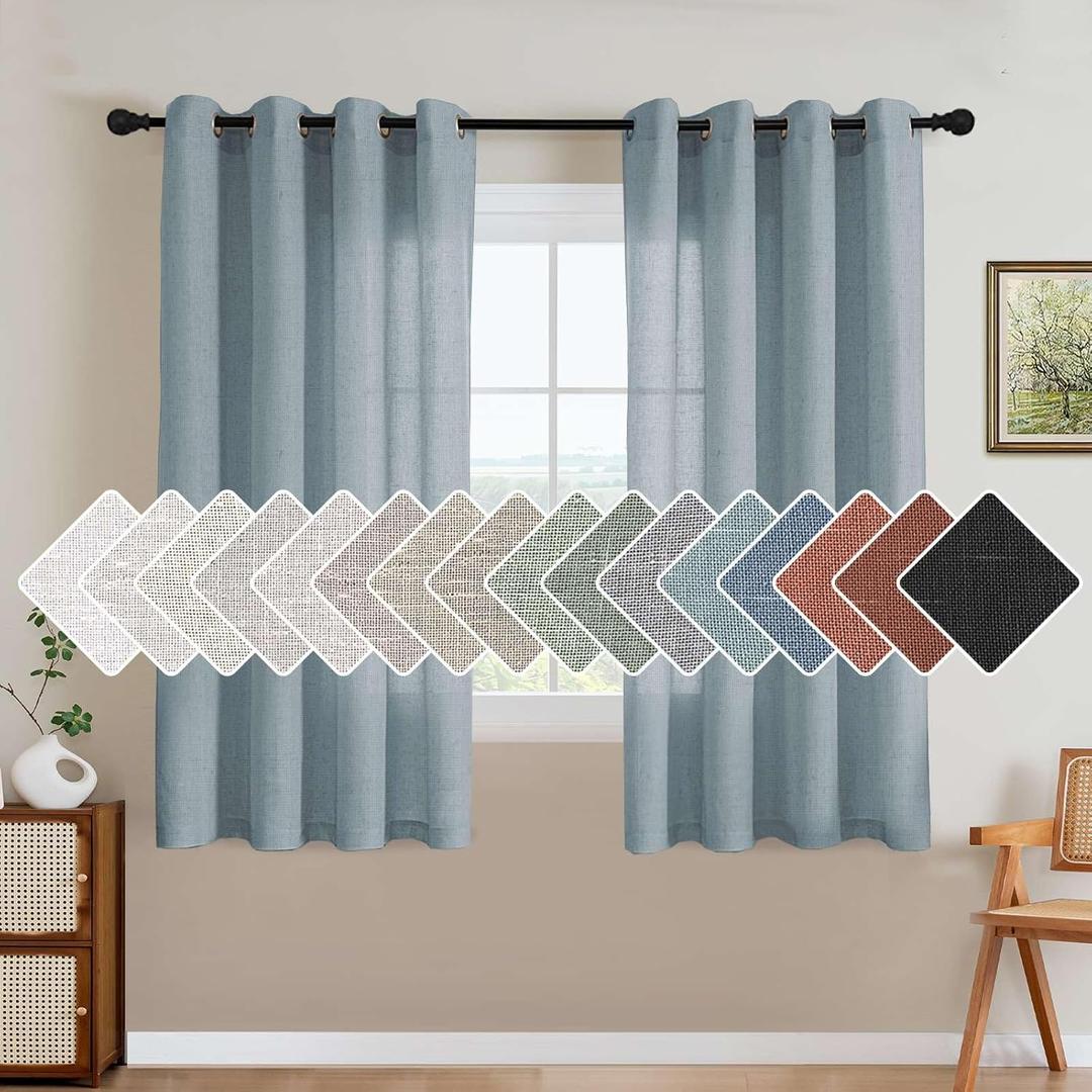 H.VERSAILTEX Living Room Linen Curtains Home Decorative Nickel Grommet Curtains Privacy Added Energy Saving Light Filtering Window Treatments Draperies for Bedroom, Stone Blue, 2 Panels, 52 x 63 Inch