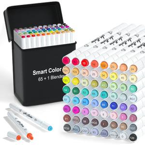 ChicRosa Art Markers, 65 Coloring Markers and 1 Blender, 66 Pack Alcohol Based Dual Tip Permanent Markers Highlighters with Case, Excellent for Adults Kids Coloring Marking Drawing Sketching (Black)