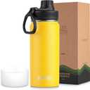 koodee Insulated Water Bottle, 18 oz Stainless Steel Double Wall Vacuum Wide Mouth Sport Water Bottle with Leakproof Spout Lid (Yellow)