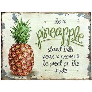 Set of 3 Pack, Barnyard Designs Retro Vintage Metal Tin Bar Sign, Decorative Wall Art Signage, Primitive Farmhouse Country Kitchen Home Décor (Pineapple)