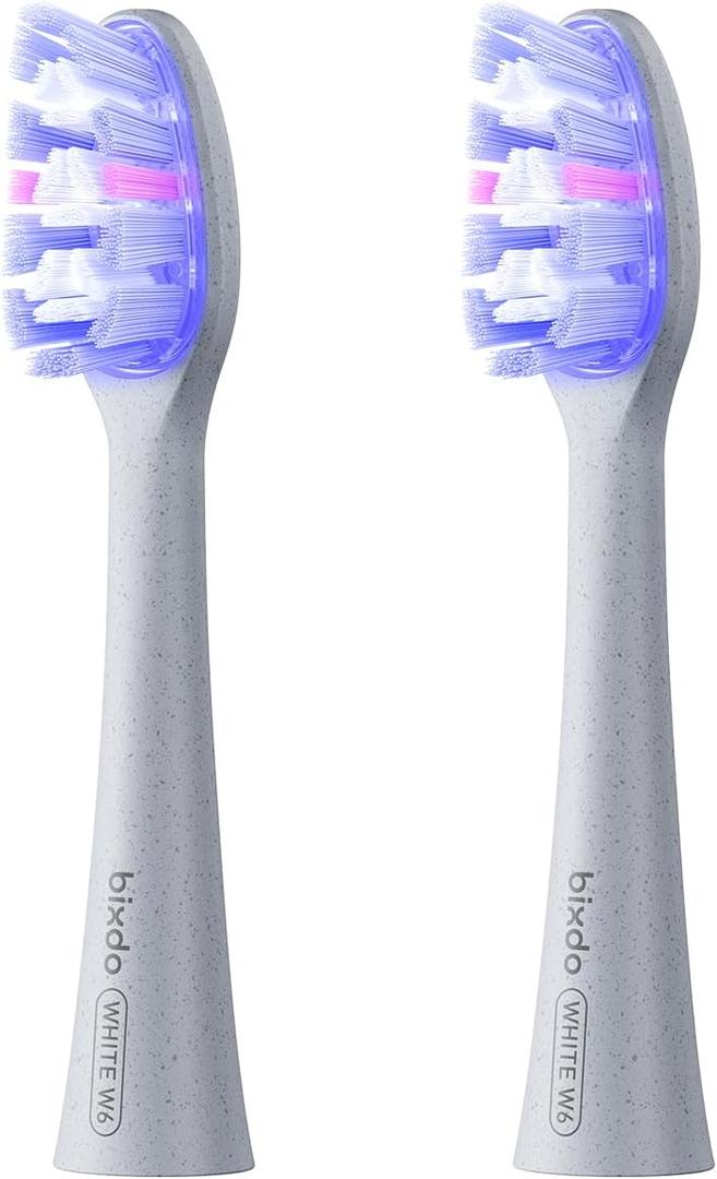 W60 Blue Light Electric Toothbrush Replacement Heads, Pack of 2 - Brush Heads Transmit Professional-Grade 460nm Blue Light, Medium Firm Bristle, for Plaque Removal and Sensitive Gums