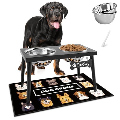 ADENGL Metal Raised Dog Bowl Stand for Large and Medium Dogs, Stronger Elevated Dog Bowls with Sprill Proof Mat, Pet Food & Water Bowls 10" Tall Dogs Feeder (58OZ-Stainless Steel Pet Bowl, Mat-16x24)