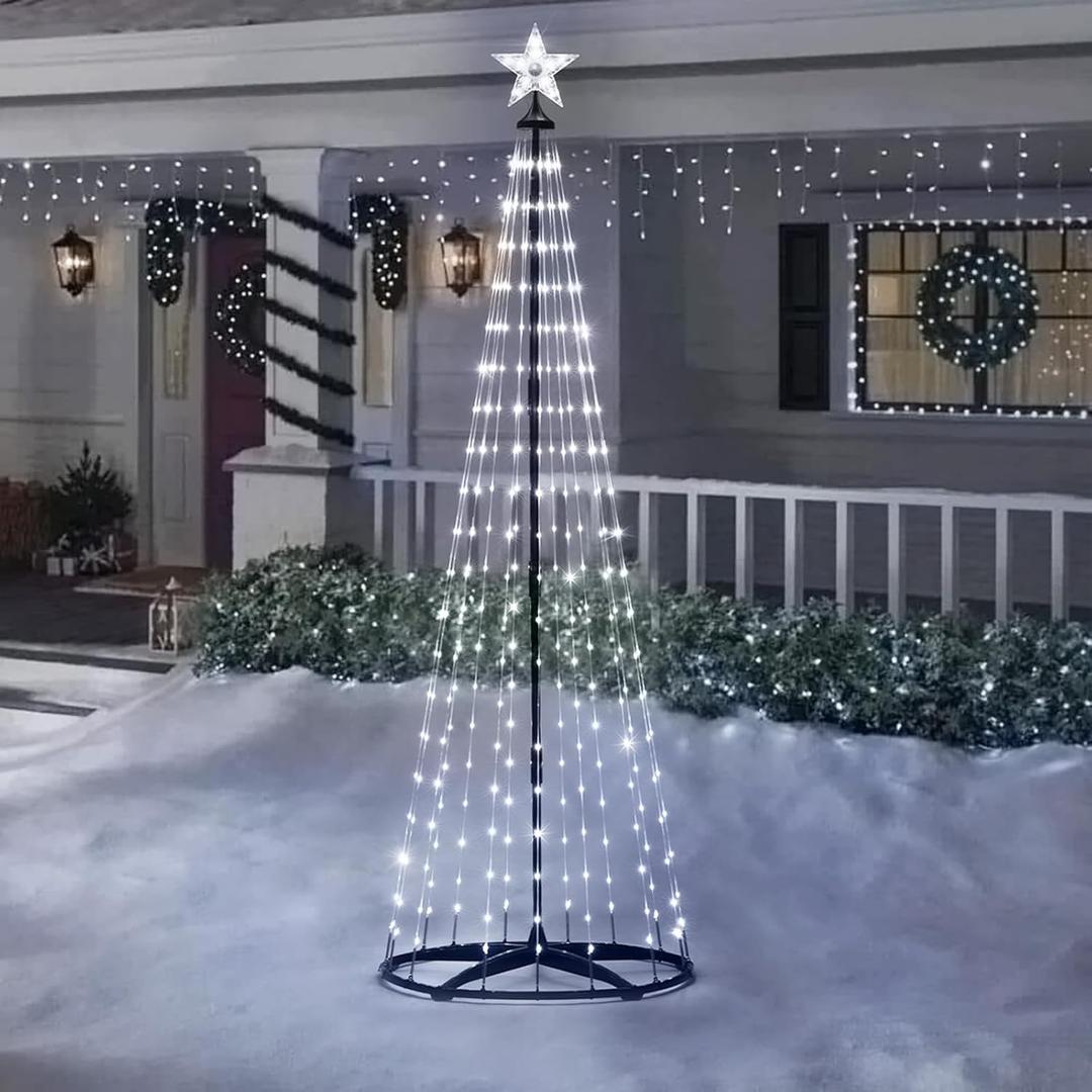 Christmas Outdoor Lighted Trees 7FT Prelit Christmas Cone Tree with 310 LEDs 8 Lighting Modes and Timer for Indoor Outdoor Xmas Porch Lawn