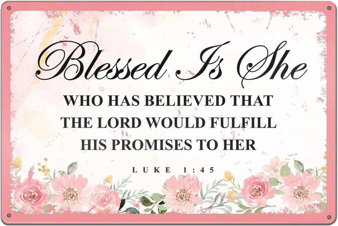 Pink Christian Wall Decor Inspirational Bible Verses Metal Tin Sign for Home Bedroom Office Wall Decor, Pink Room Decoration for Women, 8x12 Inches
