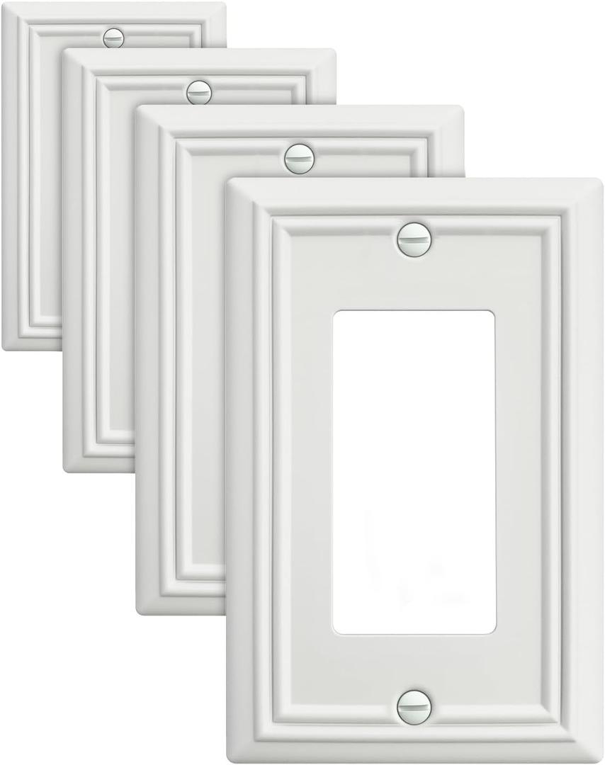 4-Pack Decorator Wall Plates for Receptacle, GFCI Outlet, Dimmer Switch, Metal Electrical Outlet Cover Plates, Off White Finish, 3.15''*4.88'', Midsize