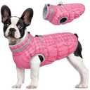 FUAMEY Dog Coat for Small Dogs, Waterproof Dog Winter Jacket with Harness Built in Puppy Cold Weather Coats Reflective Pet Vest with Zipper Warm Fleece Dogs Snowsuit Windproof Rose Plaid S