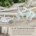 1-1/8 Inch Diameter Weathered White Curtain Rod with Bird Design Finials, 72-144'' Telescoping Double Curtain Rods for window width 68-140 inch, Drapery Rods for Bedroom,Living Room